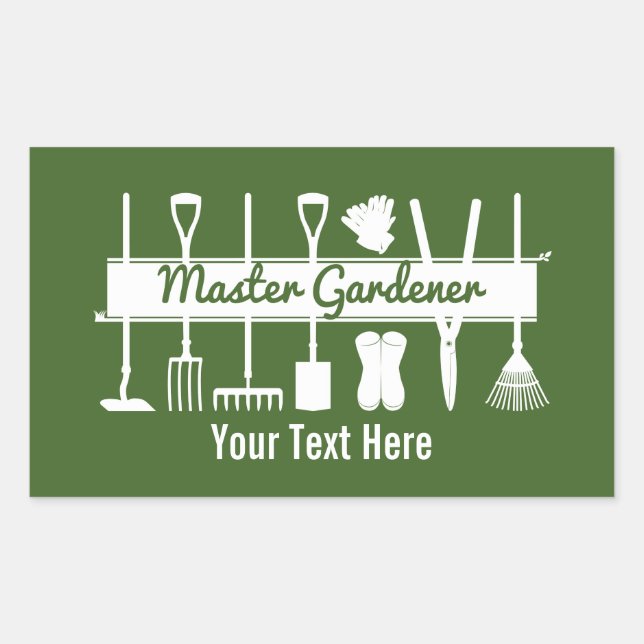 Personalized Modern Forest Green Master Gardener Rectangular Sticker (Front)