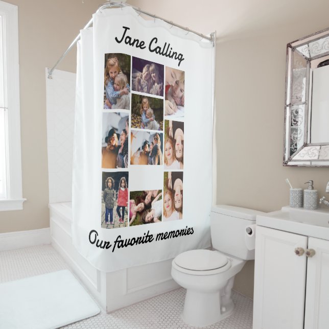 Personalized Modern Friends 10 Photo Collage   Shower Curtain (In Situ)