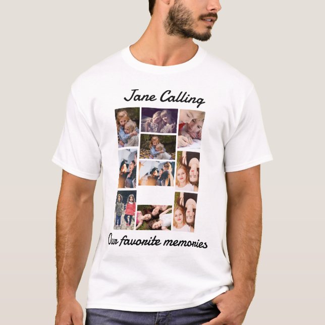 Personalized modern Friends 10 Photo Collage T-Shirt (Front)