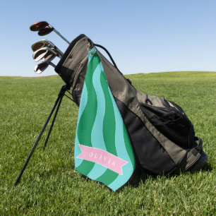 Personalized Modern Fun Green Wave Stripes Custom Golf Towel