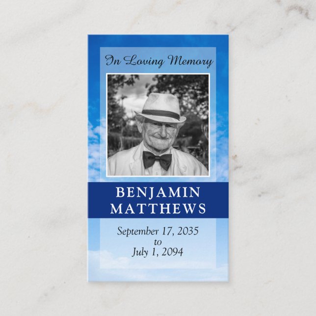 Personalized Modern Funeral Prayer Poem Blue Sky Enclosure Card (Front)