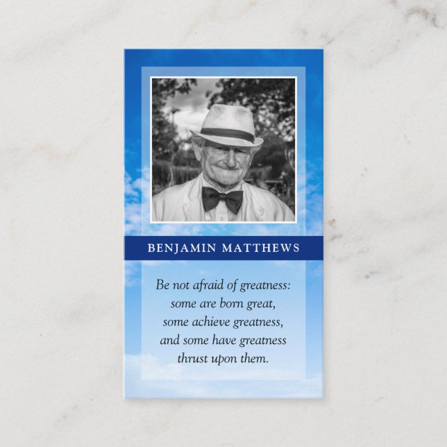 Personalized Modern Funeral Prayer Quote Blue Sky Enclosure Card (Front)