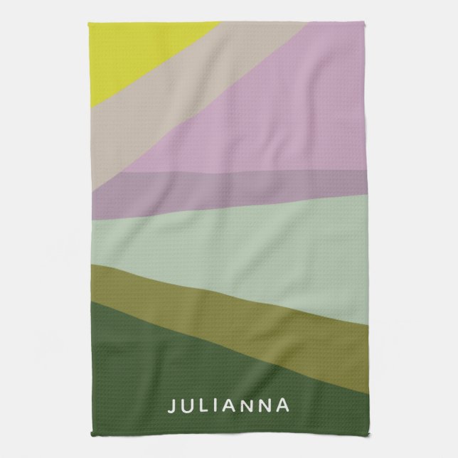 Personalized Modern Geometric Earthy Green Lilac Kitchen Towel (Vertical)
