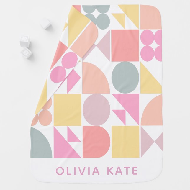 Personalized Modern Geometric Pastel Baby Name Blanket (In Situ)