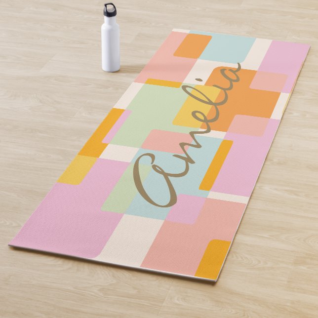 Personalized Modern Geometric Pastel Script Name Yoga Mat (In Situ)