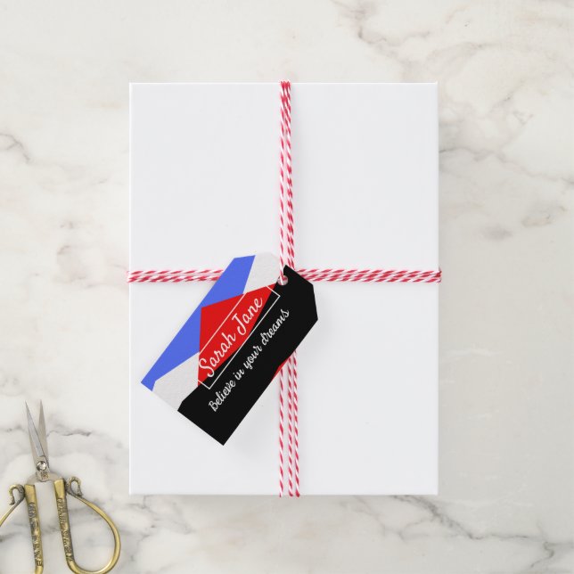 Personalized Modern Geometric Red & Blue Gift Tags (With Twine)