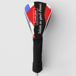 Personalized Modern Geometric Red & Blue Golf Head Cover