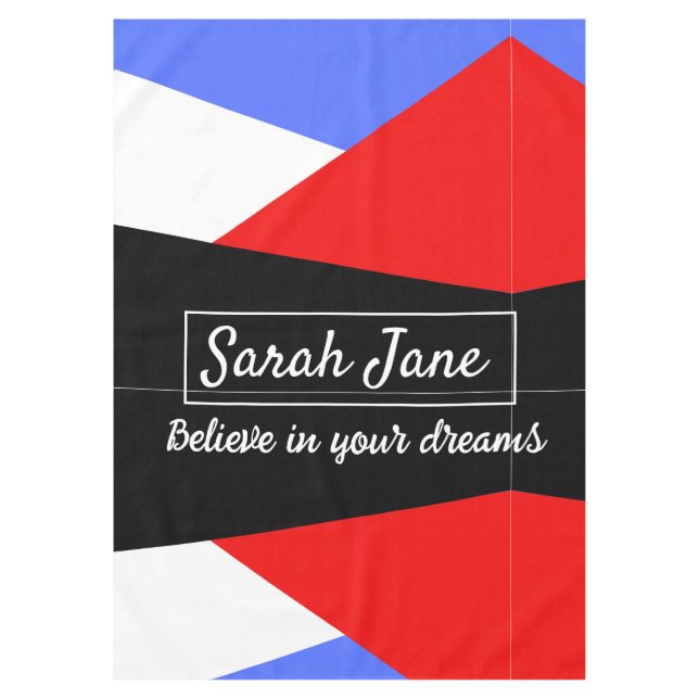Personalized Modern Geometric Red & Blue Tablecloth (Front)