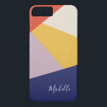 Personalized Modern Geometric Triangles iPhone 8 Plus/7 Plus Case<br><div class="desc">Here's a bright modern version of the popular asymmetrical triangle pattern using this year's trending colors in shades of coral, ochre, tan, mauve, and navy blue. The design has been created so that it can be personalized with your name using a script typography font you're going to love. This design...</div>