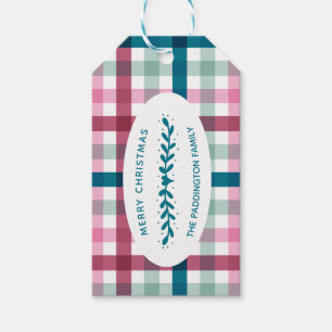 Personalized Modern Gingham Christmas Pattern Gift Tags