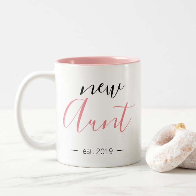 Personalized Modern Girly New Aunt Two-Tone Coffee Mug (With Donut)