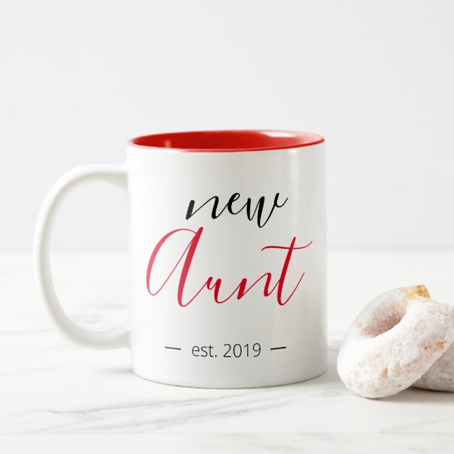 Personalized Modern Girly New Aunt Two-Tone Coffee Mug (With Donut)