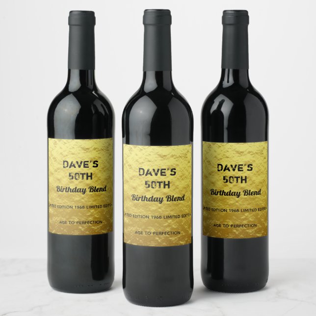 Personalized Modern Gold Birthday Party Wine Label (Bottles)