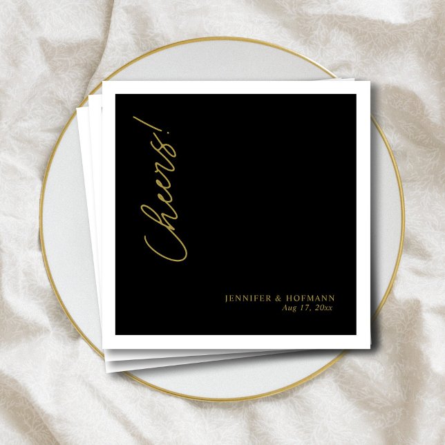 Personalized Modern Gold "Cheers!" Black Wedding  Napkins (Personalized Modern Gold _Cheers!_ Black Wedding  Napkins)