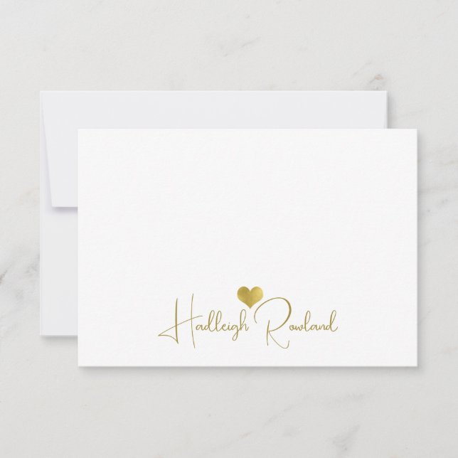 Personalized Modern Gold Handwritten Script Name  Note Card (Front)