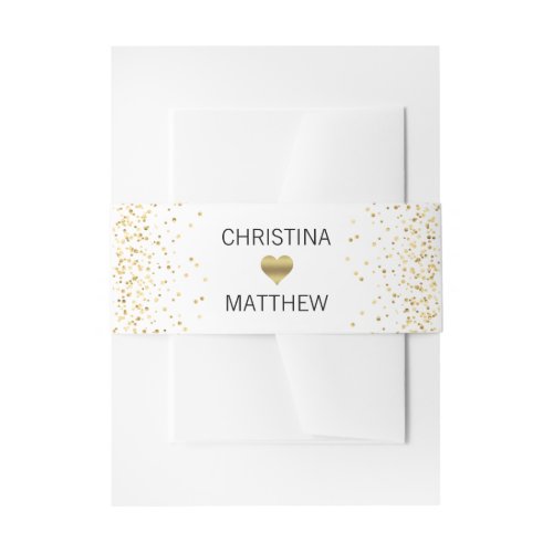Personalized Modern Gold HEART Black White Wedding Invitation Belly Band