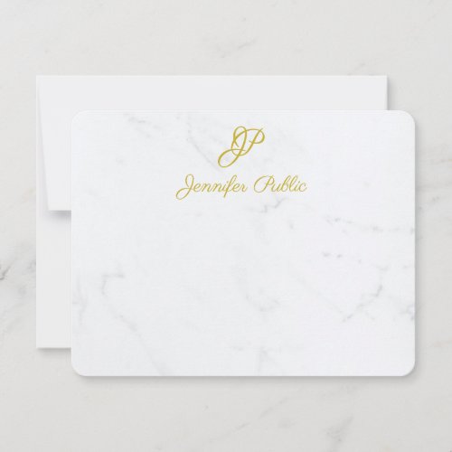 Personalized Modern Gold Script Stationery Marble Note Card