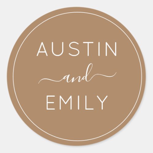 Personalized Modern Gold White Wedding Classic Round Sticker