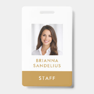 Personalized Modern Gold Yellow Photo ID Name Badge