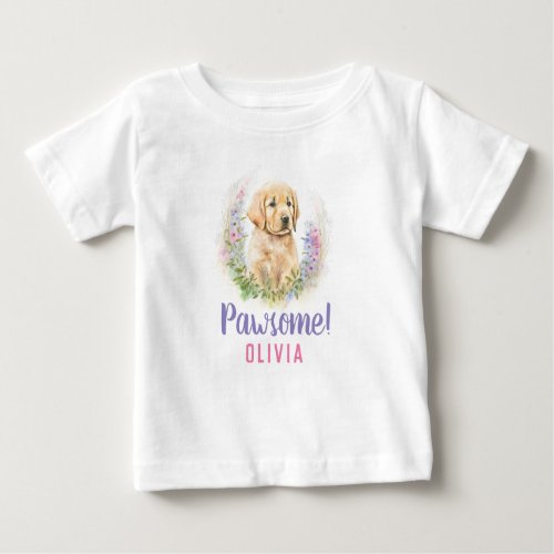 Personalized Modern Golden Retriever Puppy Dog  Baby T_Shirt