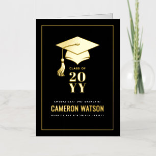 Personalized Modern Grad Hat and Tassel Graduation Foil Greeting Card