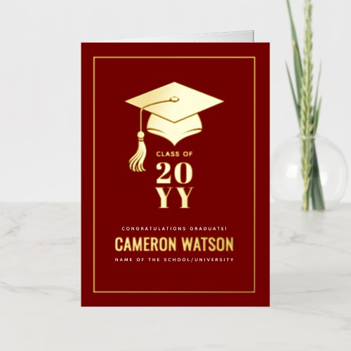 Personalized Modern Grad Hat and Tassel Graduation Foil Greeting Card
