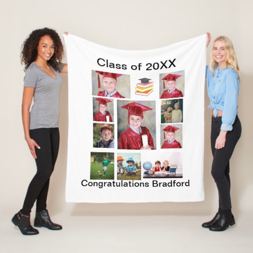 Personalized Modern Graduation 11 Photo Collage Fleece Blanket