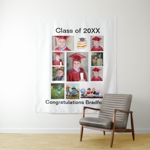 Personalized Modern Graduation 11 Photo Collage Tapestry