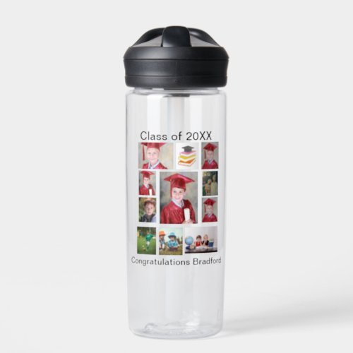 Personalized Modern Graduation 11 Photo Collage Water Bottle