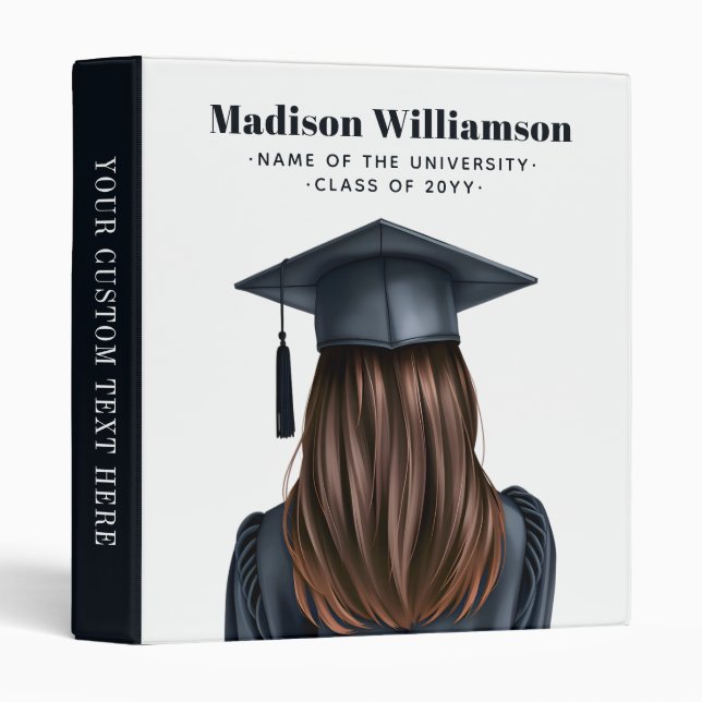 Personalized Modern Graduation Female Graduate 3 Ring Binder (Front/Spine)