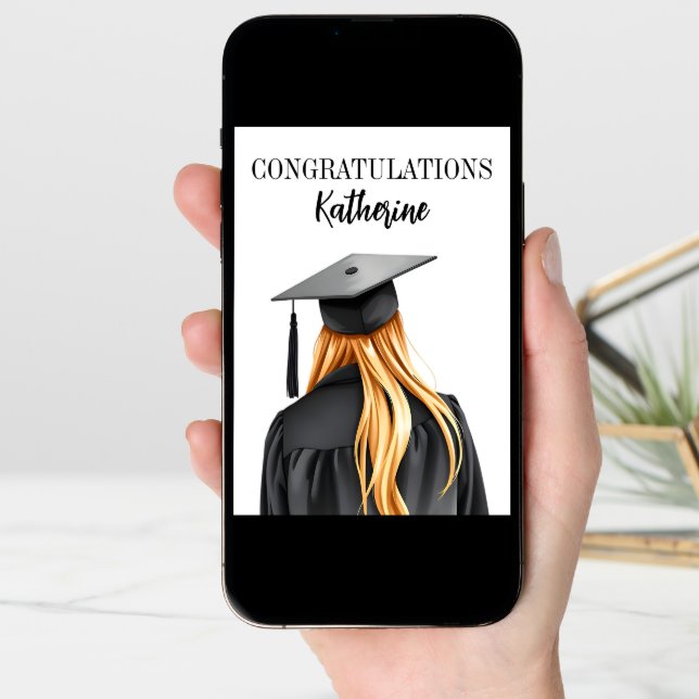 Personalized Modern Graduation Female Graduate Card (Front Digital)