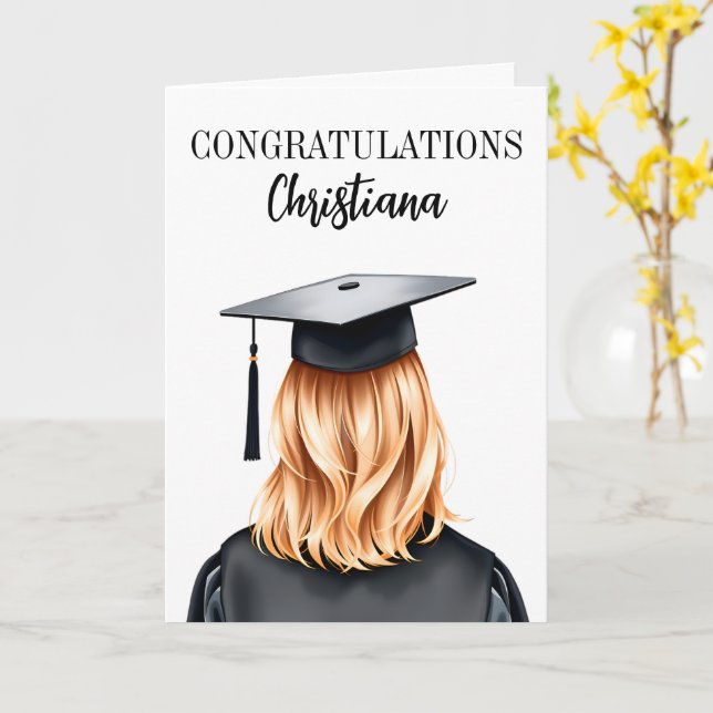 Personalized Modern Graduation Female Graduate Card (Yellow Flower)