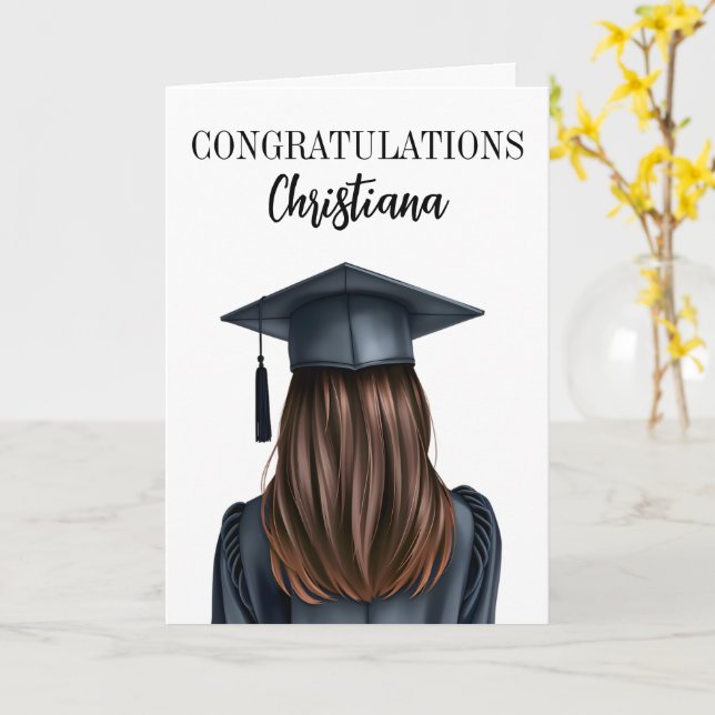 Personalized Modern Graduation Female Graduate Card (Yellow Flower)