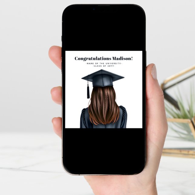 Personalized Modern Graduation Female Graduate Card (Front Digital)