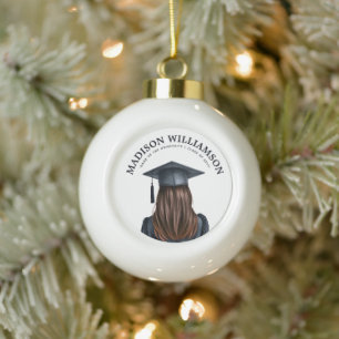 Personalized Modern Graduation Female Graduate Ceramic Ball Christmas Ornament
