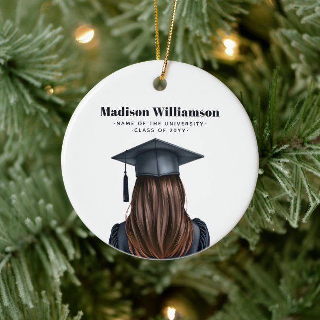 Personalized Modern Graduation Female Graduate Ceramic Ornament (Tree)