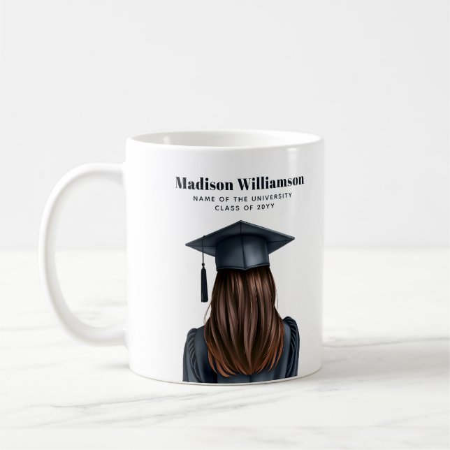 Personalized Modern Graduation Female Graduate Coffee Mug (Left)