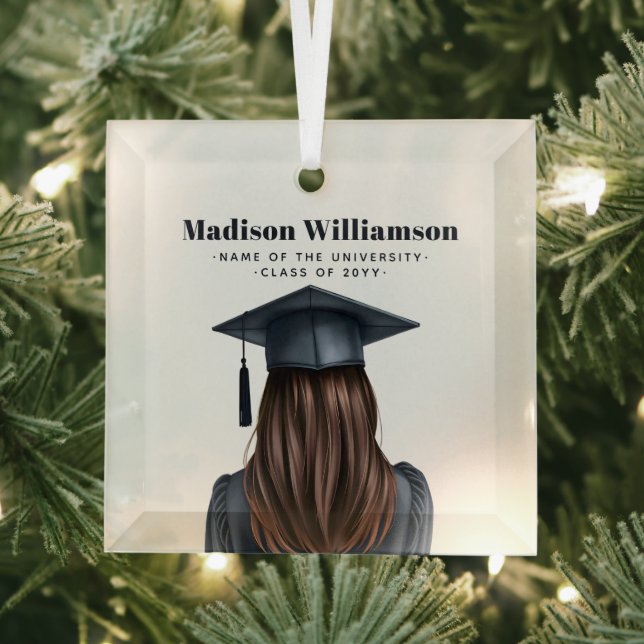 Personalized Modern Graduation Female Graduate Glass Ornament (Insitu)