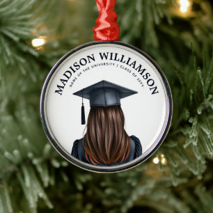 Personalized Modern Graduation Female Graduate Metal Ornament