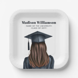 Personalized Modern Graduation Female Graduate Paper Plates