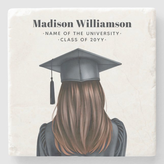 Personalized Modern Graduation Female Graduate Stone Coaster (Front)