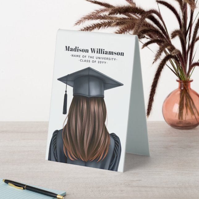 Personalized Modern Graduation Female Graduate Table Tent (In SItu (Table))