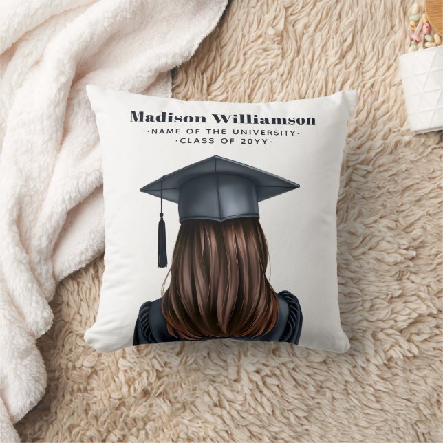 Personalized Modern Graduation Female Graduate Throw Pillow (Blanket)