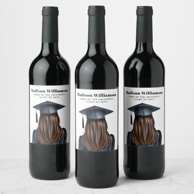 Personalized Modern Graduation Female Graduate Wine Label (Bottles)