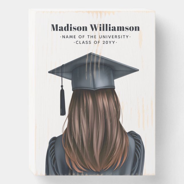 Personalized Modern Graduation Female Graduate Wooden Box Sign (Front Vertical)