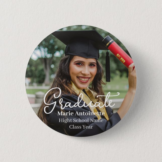 Personalized Modern Graduation Photo Button (Front)