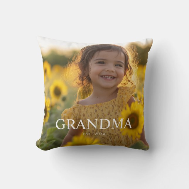 Personalized Modern Grandma Photo Throw Pillow (Front)