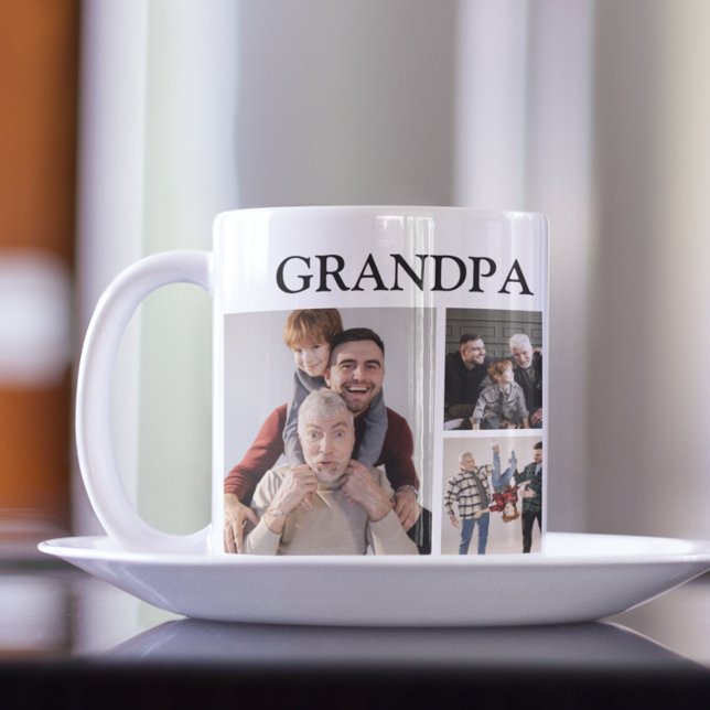 Personalized Modern Grandpa | 6 Photo Coffee Mug