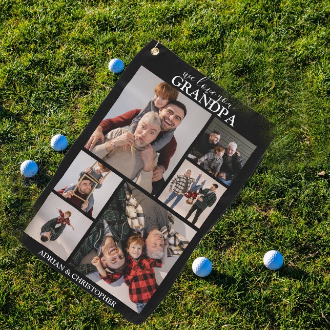 Personalized Modern Grandpa | 6 Photo Golf Towel (Creator Uploaded)