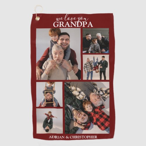 Personalized Modern Grandpa  6 Photo Golf Towel